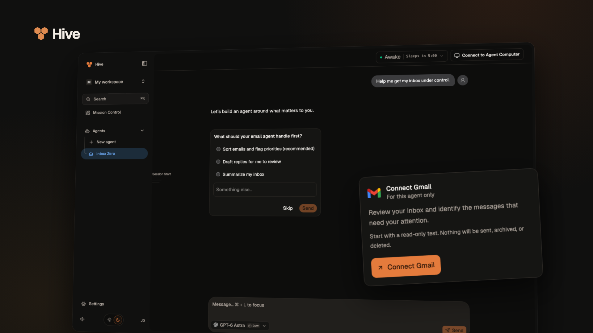 Hive’s chat, planning and Gmail connection controls